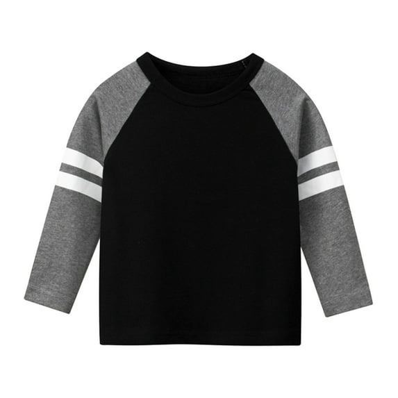 WhouRiu Toddler Boys' Tshirts Long Sleeve Stripe Patchwork Color Tops Kids Casual Autumn Winter Clothes Black,Sizes 2-3