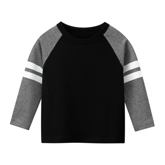 WhouRiu Toddler Boys' Tshirts Long Sleeve Stripe Patchwork Color Tops Kids Casual Autumn Winter Clothes Black,Sizes 2-3