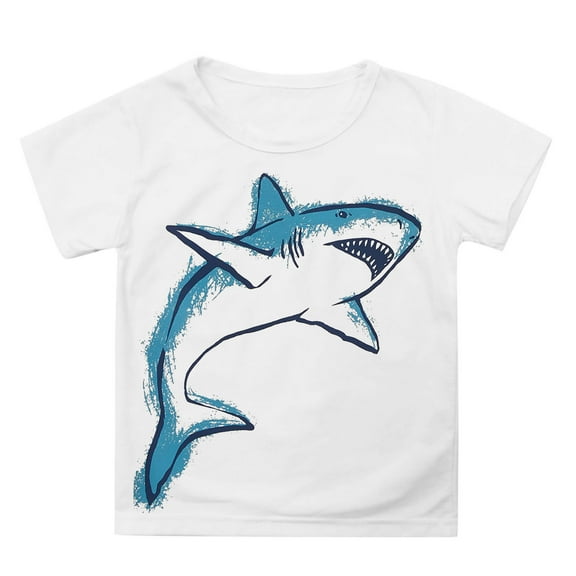 WhouRiu Toddler Boys' Tshirts Shark Prints Short Sleeve Tee Shirts Child Sports Loose Comfy Tops White,Sizes 3-4