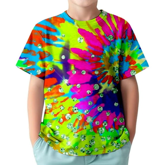 WhouRiu Toddler Boys Tshirts Short Sleeve Neon Tie Dye Prints T Shirt Kids Fashion Soft Tee Tops Pink,Sizes 3-4