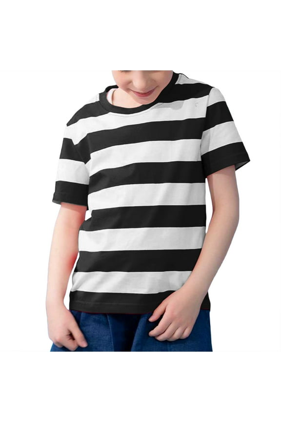 Toddler Boys' Tshirts Striped Short Sleeve T Shirts Children Comfy Casual Pullover Tops Black,Sizes 2-3