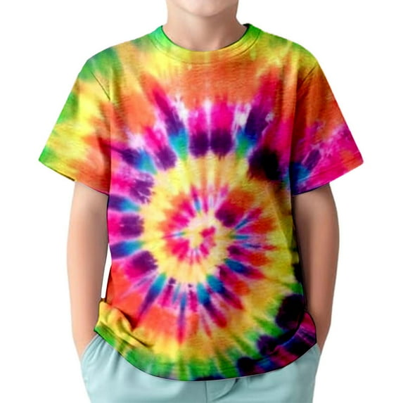 WhouRiu Toddler Boys Tshirts Summer Short Sleeve Neon Tie Dye T Shirt Kids Fashion Cool Tee Tops Orange,Sizes 3-4
