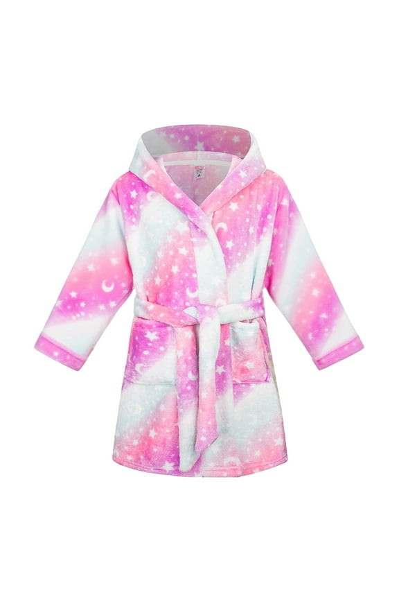 Toddler Girl' Bathrobe Flannel Cartoon Print Long Sleeve Hooded Nightwear Cozy Warm Soft Winter Bathrobes Pink,Sized 4-5