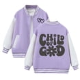 thumbnail image 1 of WhouRiu Toddler Girl' Bomber Jacket Letter Printed Loose Button Jacker Kids Athletic School Fall Casual Jackets Purple,Sized 4-5, 1 of 4