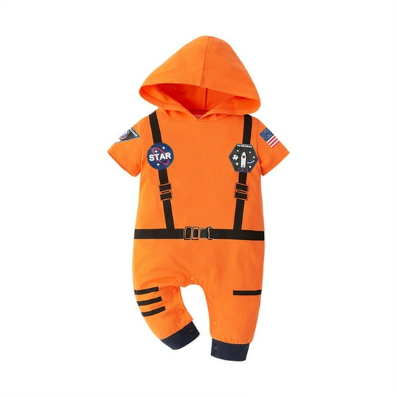 WhouRiu Toddler Girl Boy Bodysuits Astronaut Role Play Short Sleeve Hooded Romper Baby Party Show Thin Jumpsuit Orange,Size 2-3 Y