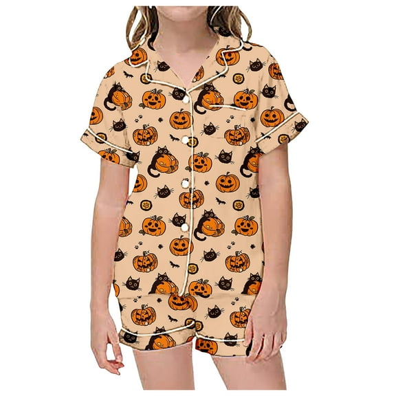 WhouRiu Toddler Girl Boy Outfits Cartoon Print Short Sleeve T Shirt Shorts Child Sleepwear Soft Loose Home Wear Outfit Set Orange,Sized 4-5