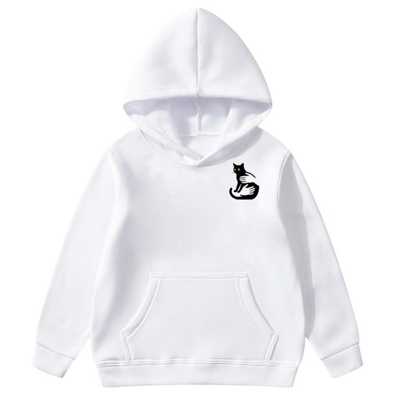 WhouRiu Toddler Girl Hooded Sweatshirt Cat Print Long Sleeve Hoodie Cozy Loose Outdoor Autumn Hoodie White,Sized 3-4