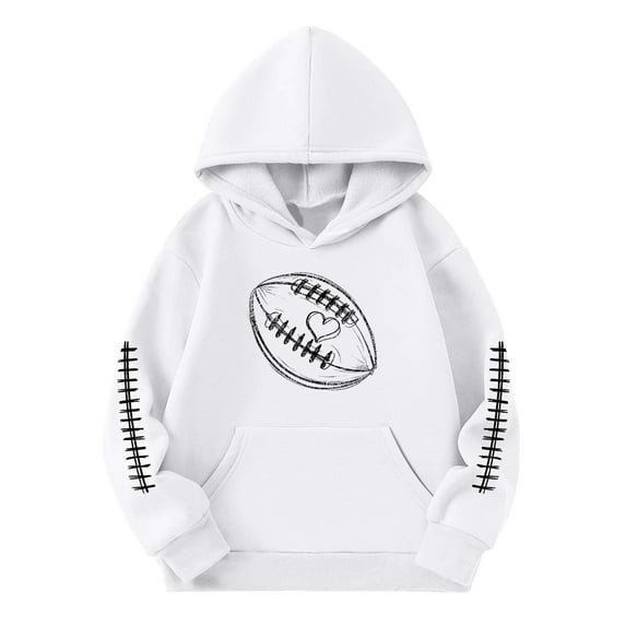 WhouRiu Toddler Girl Hooded Sweatshirt Fashion Football Print Long Sleeve Comfy Fall Winter Hoodie Tops White,Sizes 3-4