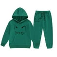 thumbnail image 1 of WhouRiu Toddler Girl Outfit Sets Cat Print Long Sleeve Hoodie Pullover Top Pants Child Casual Sports Outfits Green,Sizes 3-4, 1 of 5