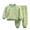 thumbnail image 1 of WhouRiu Toddler Girl' Pajamas Jacquard Long Sleeve T-Shirt Pants Kids Warm Fuzzy Home Wear Pajamas Green,Sizes 3-4, 1 of 3