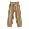 thumbnail image 1 of WhouRiu Toddler Girl Pants Warm Drawstring Elastic Waist Jogger Pants Child Loose Sports Autumn Winter Sweatpants Beige,Sized 4-5, 1 of 2