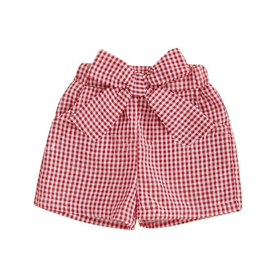 WhouRiu Toddler Girl Pants Summer Cute Bow Elastic Waist Plaid Shorts Trousers Children Girls Relaxed Fit Casual Pants Red,Sizes 3-4