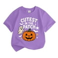 thumbnail image 1 of WhouRiu Toddler Girl T-Shirt Halloween Pumpkin Prints Short Sleeve T Shirt Child Holiday Party Loose Cozy Tees Purple,Sized 4-5, 1 of 3