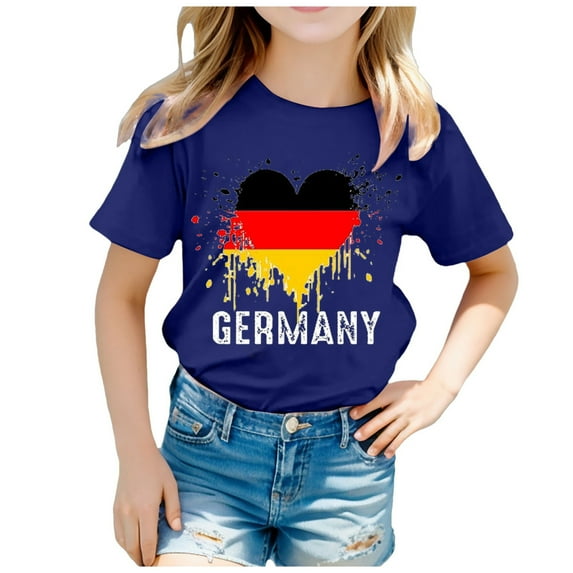 WhouRiu Toddler Girl T Shirts Flag Of Germany Print Short Sleeve T Shirt Kids Trend Loose Tee Tops Blue,Sizes 3-4