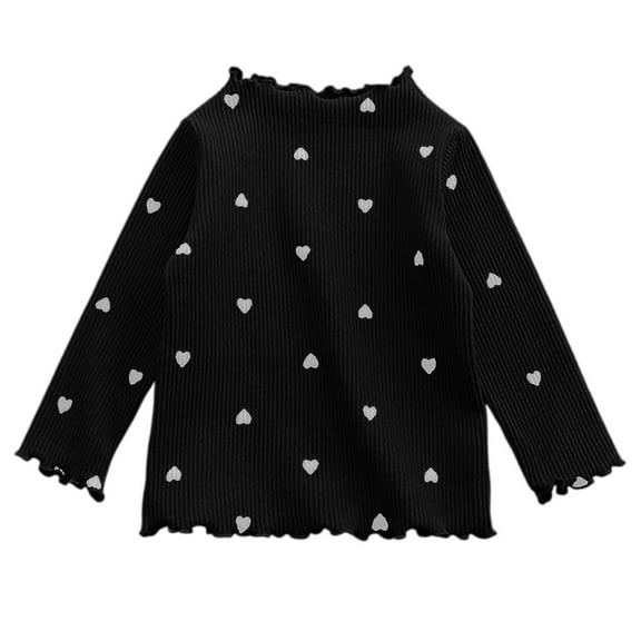 WhouRiu Toddler Girl T Shirts Heart Print Long Sleeve Sweaters Clothes Child Fashion Knit Sweater Black,Sizes 4-5