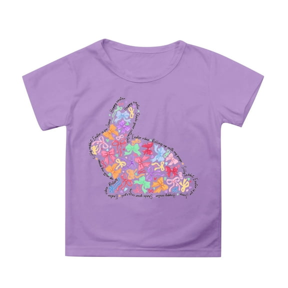 WhouRiu Toddler Girl T Shirts Short Sleeve Easter Bunny Prints Tshirts Kids Cute Summer Tops Purple,Sizes 3-4