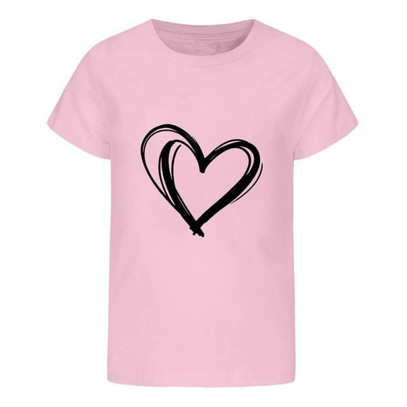 WhouRiu Toddler Girl' Tshirt Heart Print Short Sleeve Loose T Shirt Children Summer Cozy Soft Loose T-Shirt Pink,Sized 3-4