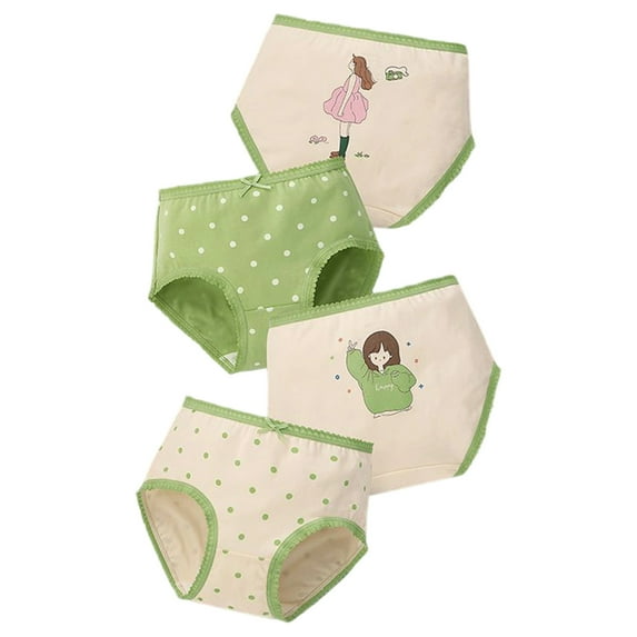 WhouRiu Toddler Girl' Underwear Elastic Waist Breathable Cotton Panties Kids Super Value Soft Cozy Briefs,4-Pack Green,Size 3-4