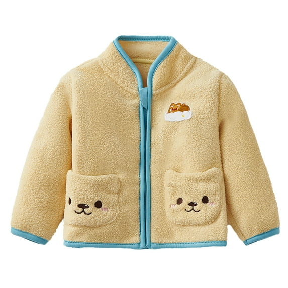 WhouRiu Toddler Girl Winter Coat Cartoon Print Fleece Lined Zipper Coat Kids Cozy Soft Warm Thickened Winter Coats Yellow,Sized 3-4