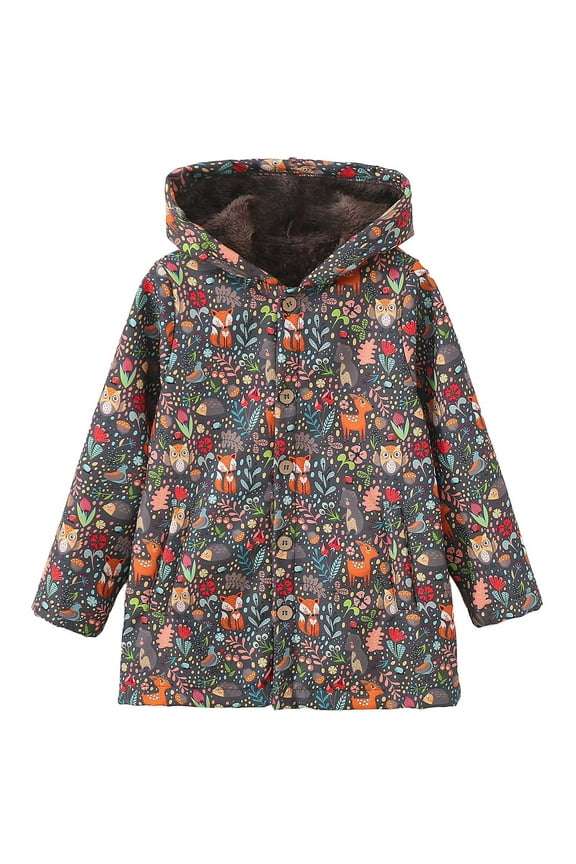 Toddler Girl Winter Coat Lined Floral Prints Zipper Hooded Coat Child Soft Warm Thickened Windproof Coats Brown,Sized 4-5