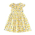 thumbnail image 1 of WhouRiu Toddler Girl's Dress Stylish Floral Prints Fly Sleeve Dress Summer Loose Cozy Beach Wear Dresses Yellow, 1 of 7