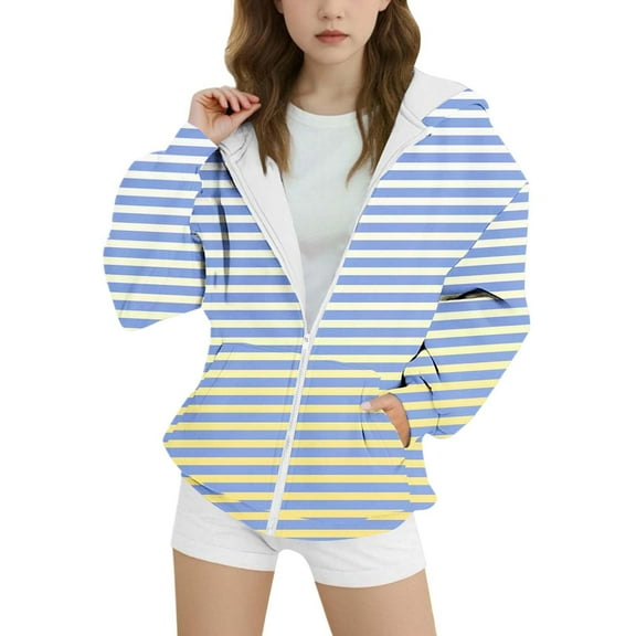 WhouRiu Toddler Girl's Jacket Lined Gradient Hooded Zipper Coat Child Lightweight Outerwear Windproof Fall Jackets Blue,Sized 4-5