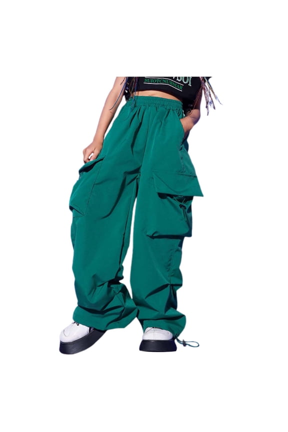 Toddler Girl's Pants Drawstring Elastic Waist Cargo Pants with Pockets Kids Baggy Streetwear Sports Trousers Green,Size 3-4 Y