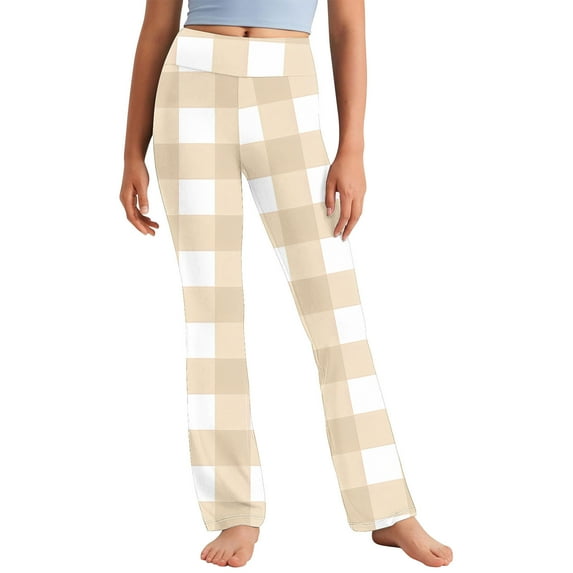 WhouRiu Toddler Girl's Pants Elastic High Waist Wide Leg Plaid Pants Kids Streetwear Loose Comfy Autumn Trousers Beige,Sized 2-3