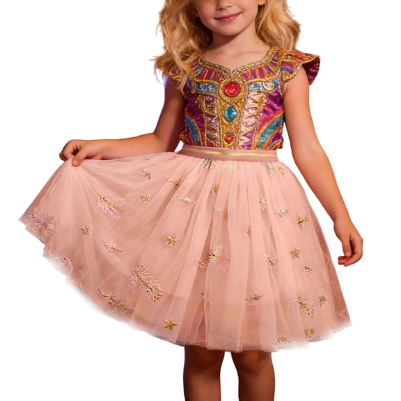 WhouRiu Toddler Girl's Skirt Feather Embroidery Sequin Ballet Dance Skirt Children Knee-Length Tulle Festive Party Skirts Pink,Sized 2-3