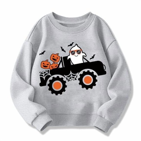 WhouRiu Toddler Girl's Sweatshirt Halloween Print Holiday Long Sleeve Loose Comfy Autumn Winter Sweatshirt Gray,Sized 2-3