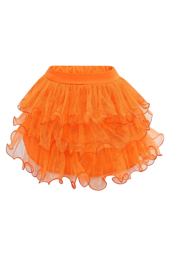Toddler Girls Carnival Skirts Fashion Stretch Waist Tiered Tutu Skirt for Party Dance Performance Orange