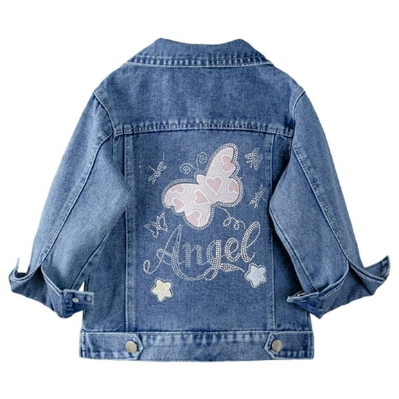 WhouRiu Toddler Girls Denim Jackets Bow Embroidery Loose Jean Jacket Child Streetwear Comfy Fall Casual Denim Jackets Blue,Sized 3-4