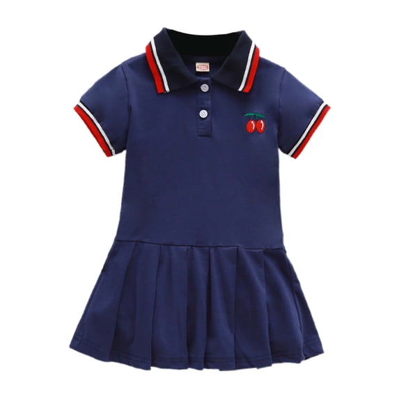 WhouRiu Toddler Girls' Dress Polo Collar Short Sleeved A Line Dress Summer School Sports Loose Dresses Blue