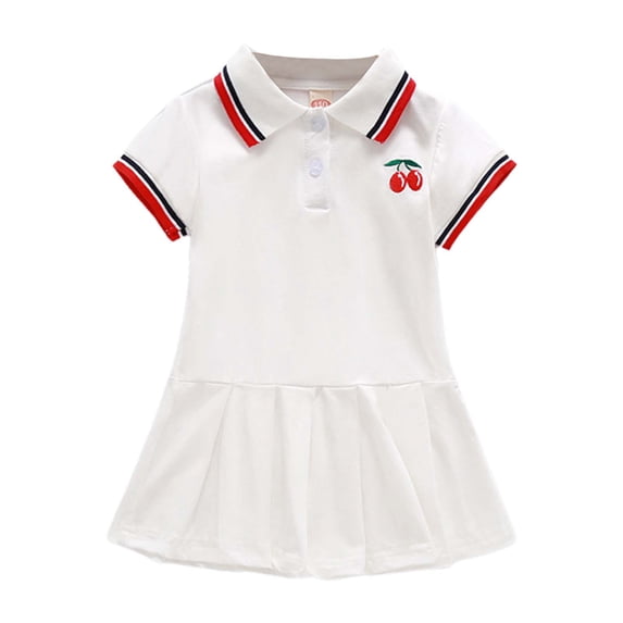WhouRiu Toddler Girls' Dress Polo Collar Short Sleeved A Line Dress Summer School Sports Loose Dresses White