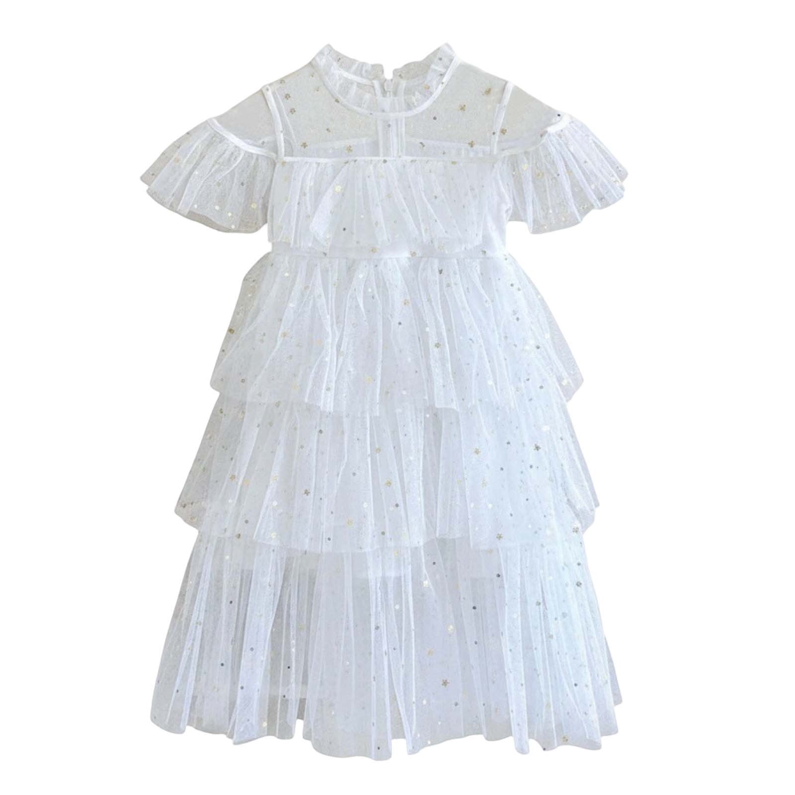 WhouRiu Big Girls' Dress Star Moon Sequin Ruffle Sleeve Princess