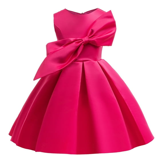 WhouRiu Toddler Girls Dresses Bow Sleeveless Solid Formal Evening Gown Child Girls Elegant Princess Dress Red,Sizes 2-3