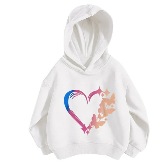 WhouRiu Toddler Girls Hooded Sweatshirt Heart Print Long Sleeve Pullover Hoodie Kids Sports Loose Soft Cozy Hoodies White,Sized 3-4