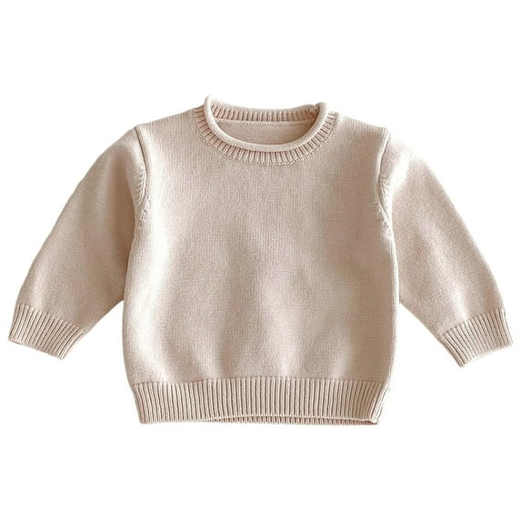 WhouRiu Toddler Girls' Knit Sweater Soft Long Sleeve Casual Solid Top Child Fall Winter Warm Comfy Sweaters Beige,Sizes 3-4