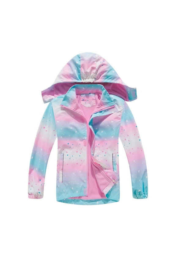 Toddler Girl Outdoor Jacket Cartoon Zip Up Hooded Jacket Children Lightweight Breathable Waterproof Windbreakers Pink,Sized 3-4