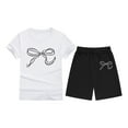 thumbnail image 1 of WhouRiu Toddler Girls Outfit Set Short Sleeve Bow Print T Shirt Loose Shorts Child Comfy Streetwear Outfits White.Sizes 2-3, 1 of 3