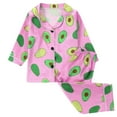 thumbnail image 1 of WhouRiu Toddler Girls Pajama Set Avocado Print Shirts Pants Fashion Satin Silk Comfy Loungewear Outfits Pink,Sized 3-4, 1 of 6