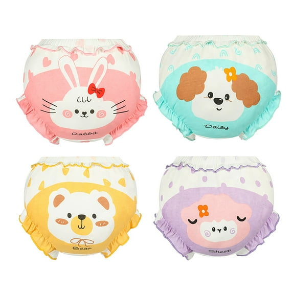 WhouRiu Toddler Girls Panties Cartoon Animal Print Cozy Soft Underwear Kids Cute Ruffled Comfort Flex Briefs,4-Pack White,Size 2-3