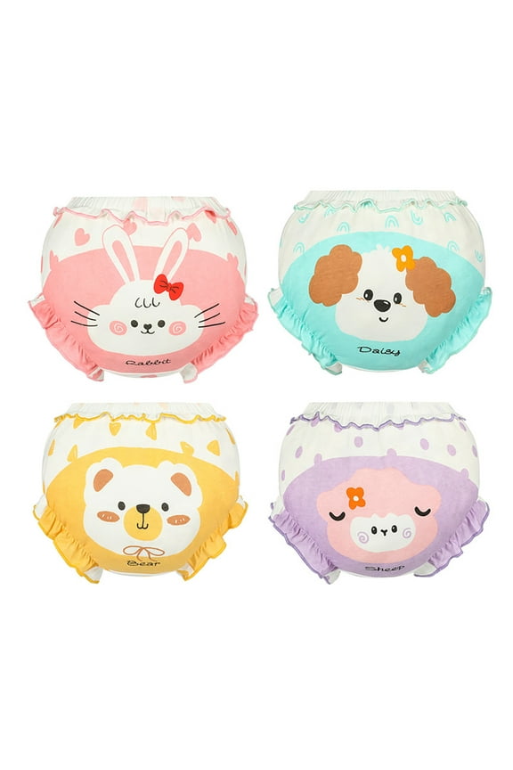Toddler Girls Panties Cartoon Animal Print Cozy Soft Underwear Kids Cute Ruffled Comfort Flex Briefs,4-Pack White,Size 3-4