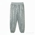 thumbnail image 1 of WhouRiu Toddler Girls' Pants Elastic Waist Glitter Sequin Cargo Joggers Kids Dancewear Loose Holiday Party Trousers Silver,Sized 3-4, 1 of 3