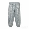 thumbnail image 1 of WhouRiu Toddler Girls' Pants Glitter Sequin Cargo Jogger with Elastic Waist Children Dance Performance Hop Party Pants Silver,Size 3-4 Y, 1 of 3