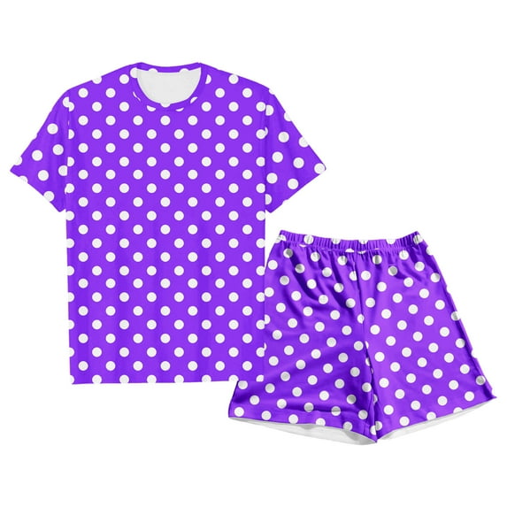 WhouRiu Toddler Girls' Satin Outfits Dots Print Short Sleeve T Shirt Shorts Kids Summer Sleepwear Cozy Soft Outfit Set Purple,Size 3-4 Y
