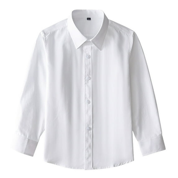 WhouRiu Toddler Girls Shirts White Long Sleeve Button-Up Shirts Chlidren Formal Oxford Shirts Tops White,Sizes 4-5