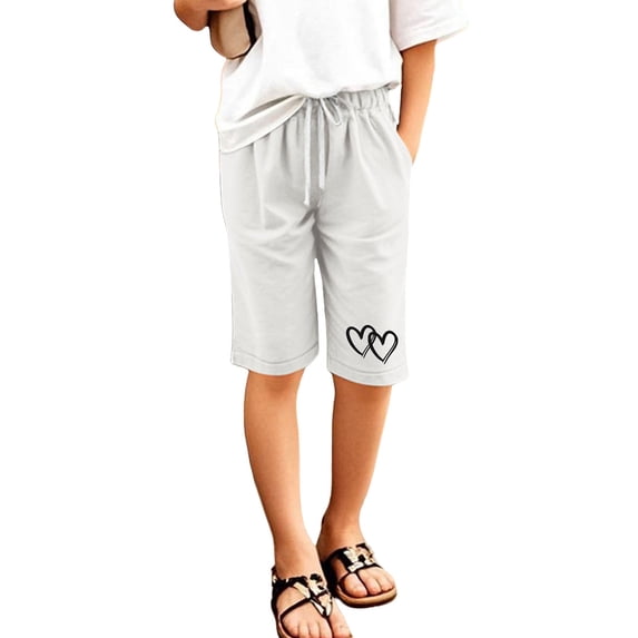 WhouRiu Toddler Girls' Shorts Breathable Elastic Waist Loose Fit Shorts Kids Summer Beach Half Pants White,Sizes 3-4