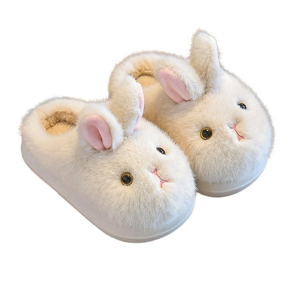 WhouRiu Toddler Girls Slippers Fuzzy Character-Head Warm Soft Sole Scuff Slipper Kids Thermal Winter Home Indoor Shoes Beige Toddler9.5