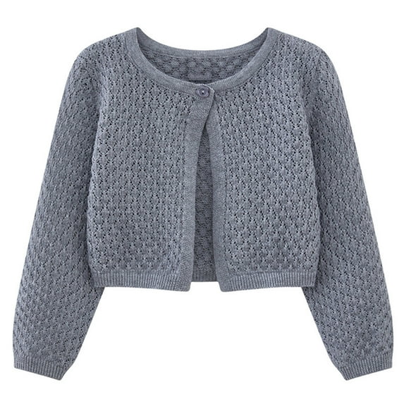 WhouRiu Toddler Girls Sweater Lace Open Front Ribbed Knit Cardigan Child Solid Soft Comfy Lightweight Autumn Sweaters Gray,Sized 3-4